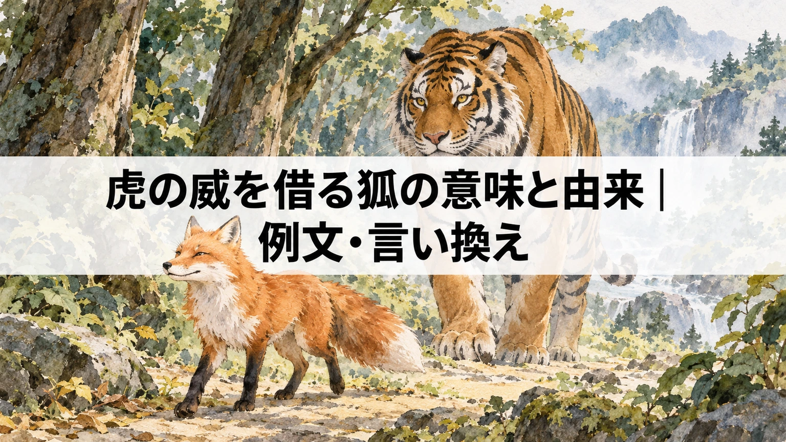 虎の前を歩く狐で故事の由来を表したイラスト