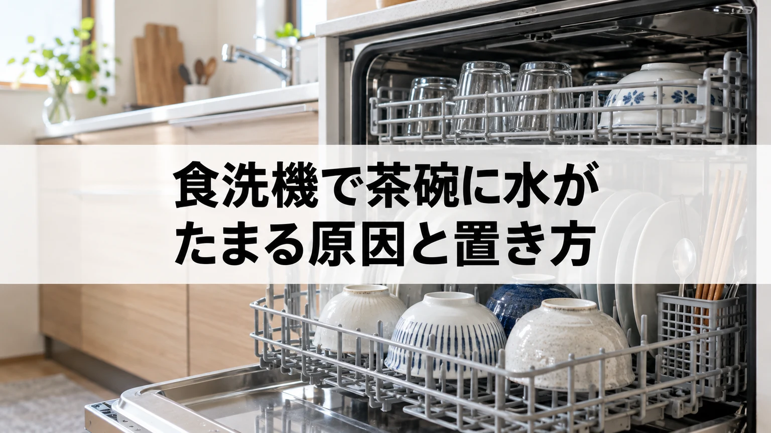 食洗機で茶碗に水がたまる原因と置き方を説明する食洗機のイメージ