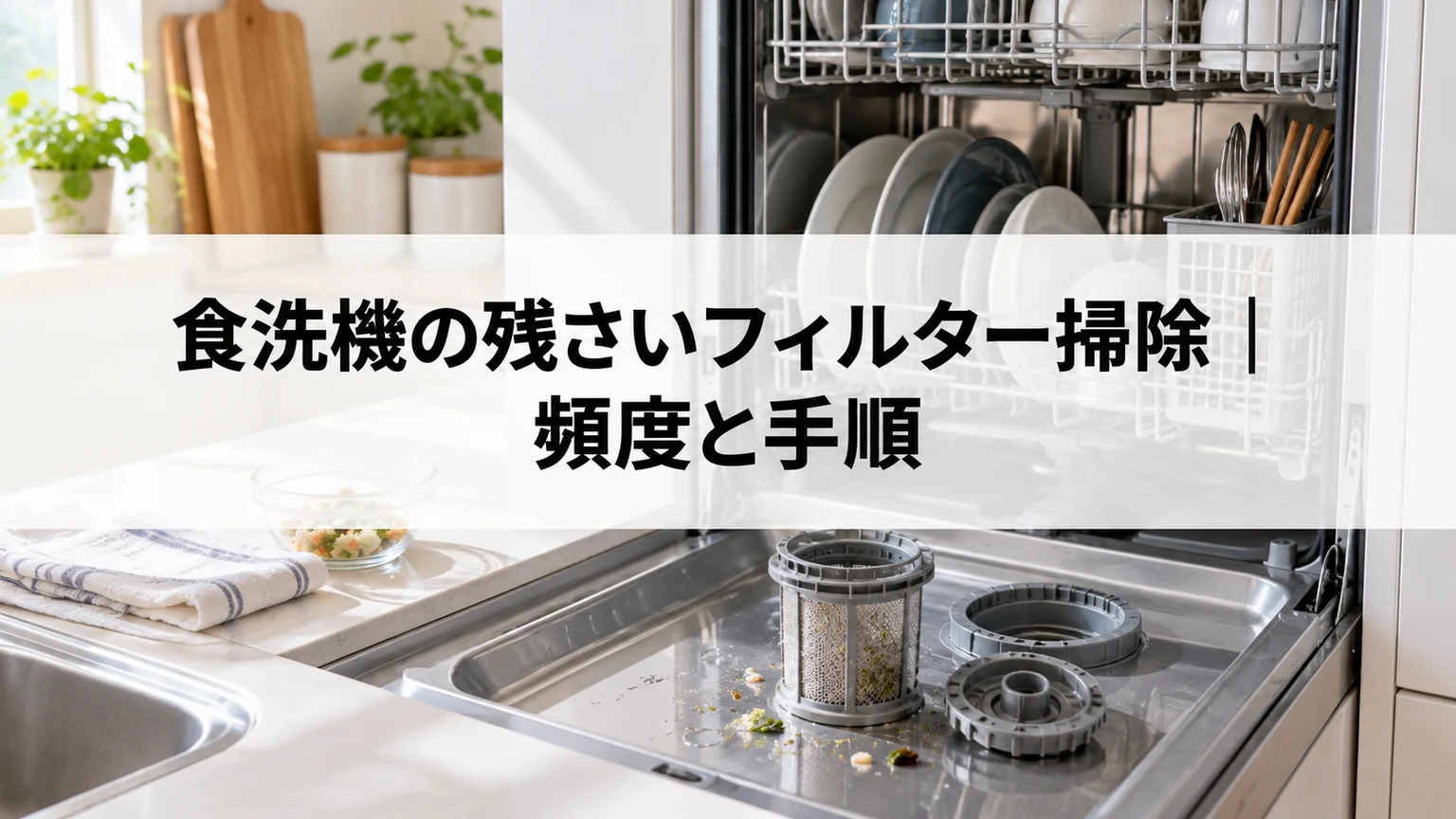 食洗機の残さいフィルター掃除｜頻度と手順を説明する食洗機のイメージ