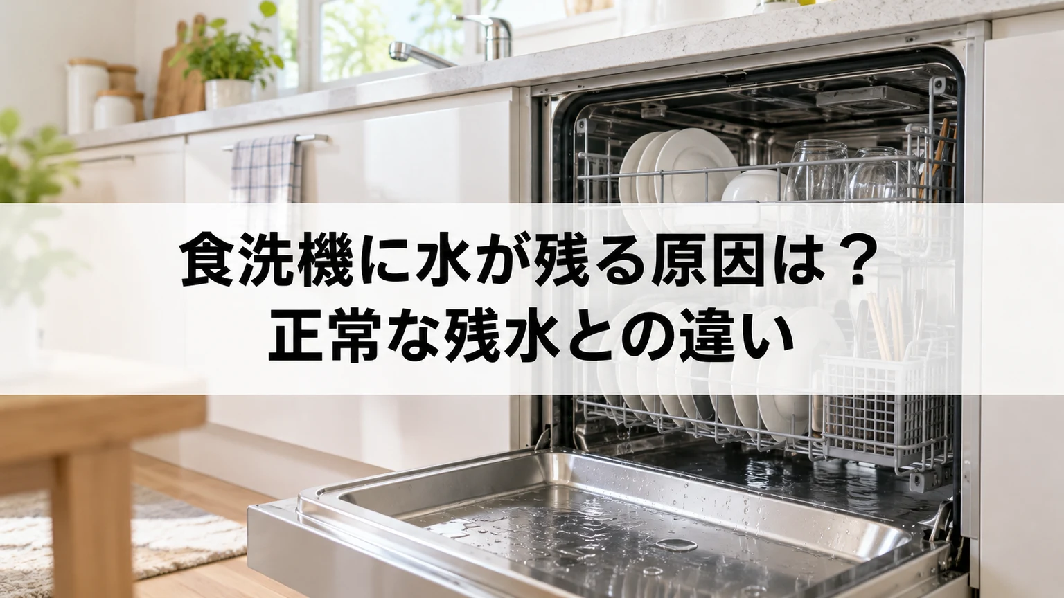 食洗機に水が残る原因は？正常な残水との違いを説明する食洗機のイメージ