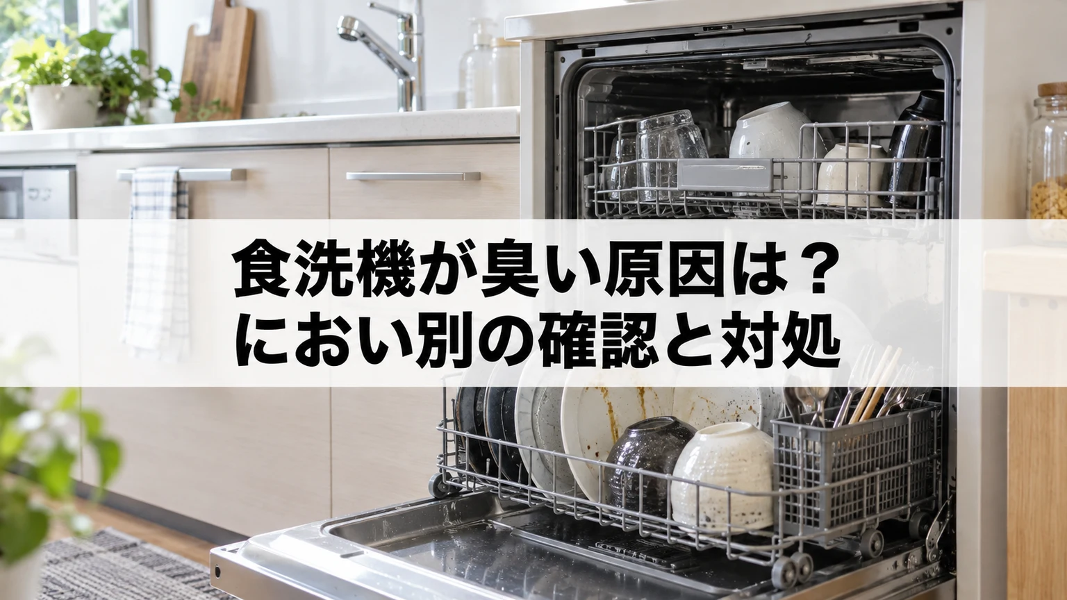 食洗機が臭い原因は？におい別の確認と対処を説明する食洗機のイメージ