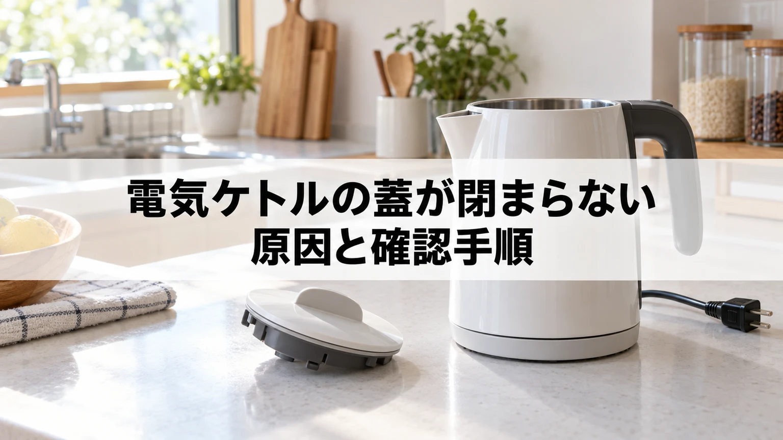 電気ケトルの蓋が閉まらない原因と確認手順を説明する電気ケトルのイメージ