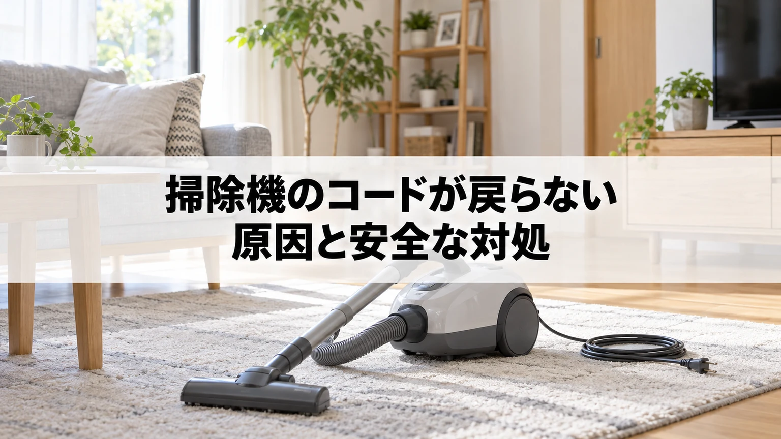 掃除機のコードが戻らない原因と安全な対処を説明する掃除機のイメージ