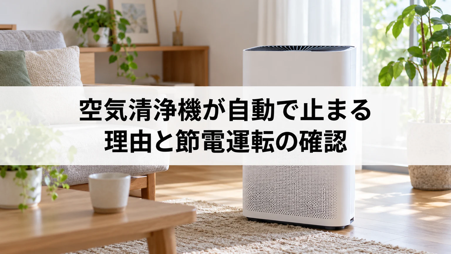 空気清浄機が自動で止まる理由と節電運転の確認に関連する空気清浄機の確認場面