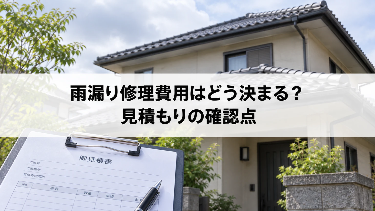 雨漏り修理費用はどう決まる？見積もりの確認点を説明する住まいと雨漏り対応のイメージ（AI生成）