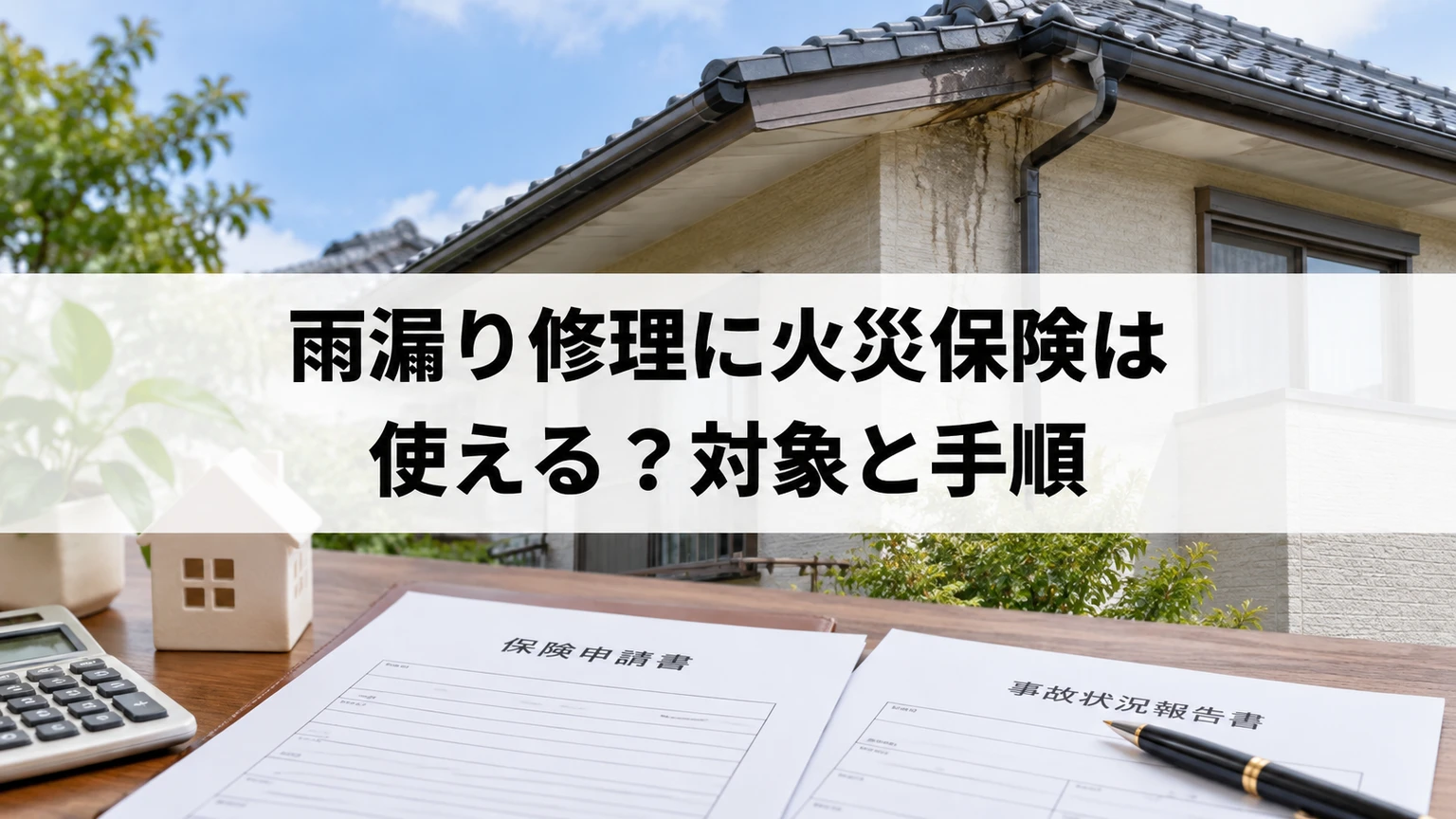 雨漏り修理に火災保険は使える？対象と手順を説明する住まいと雨漏り対応のイメージ（AI生成）