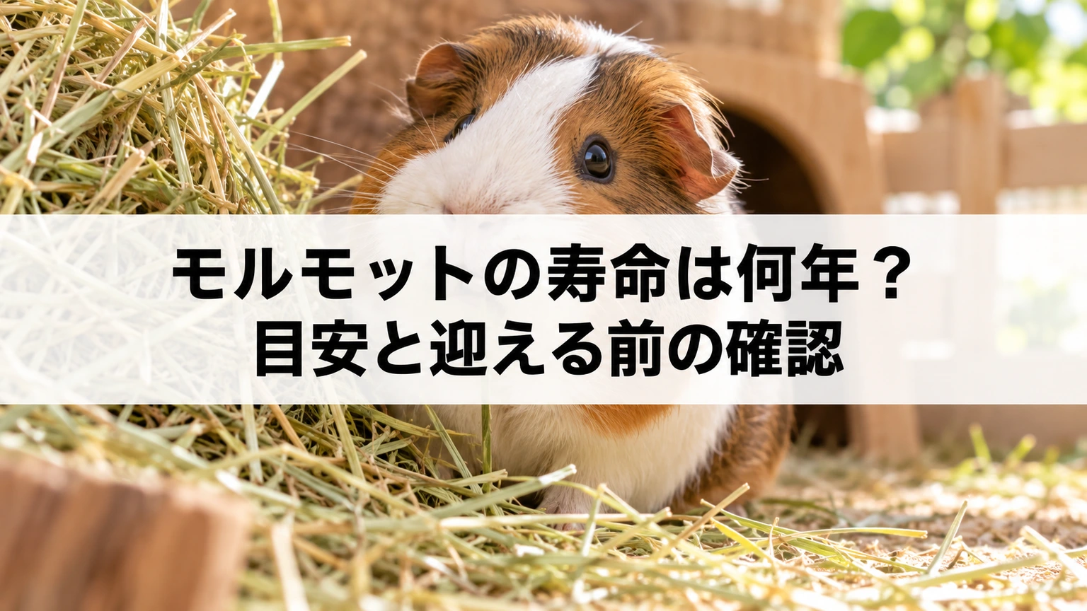 乾草のそばで過ごすモルモット