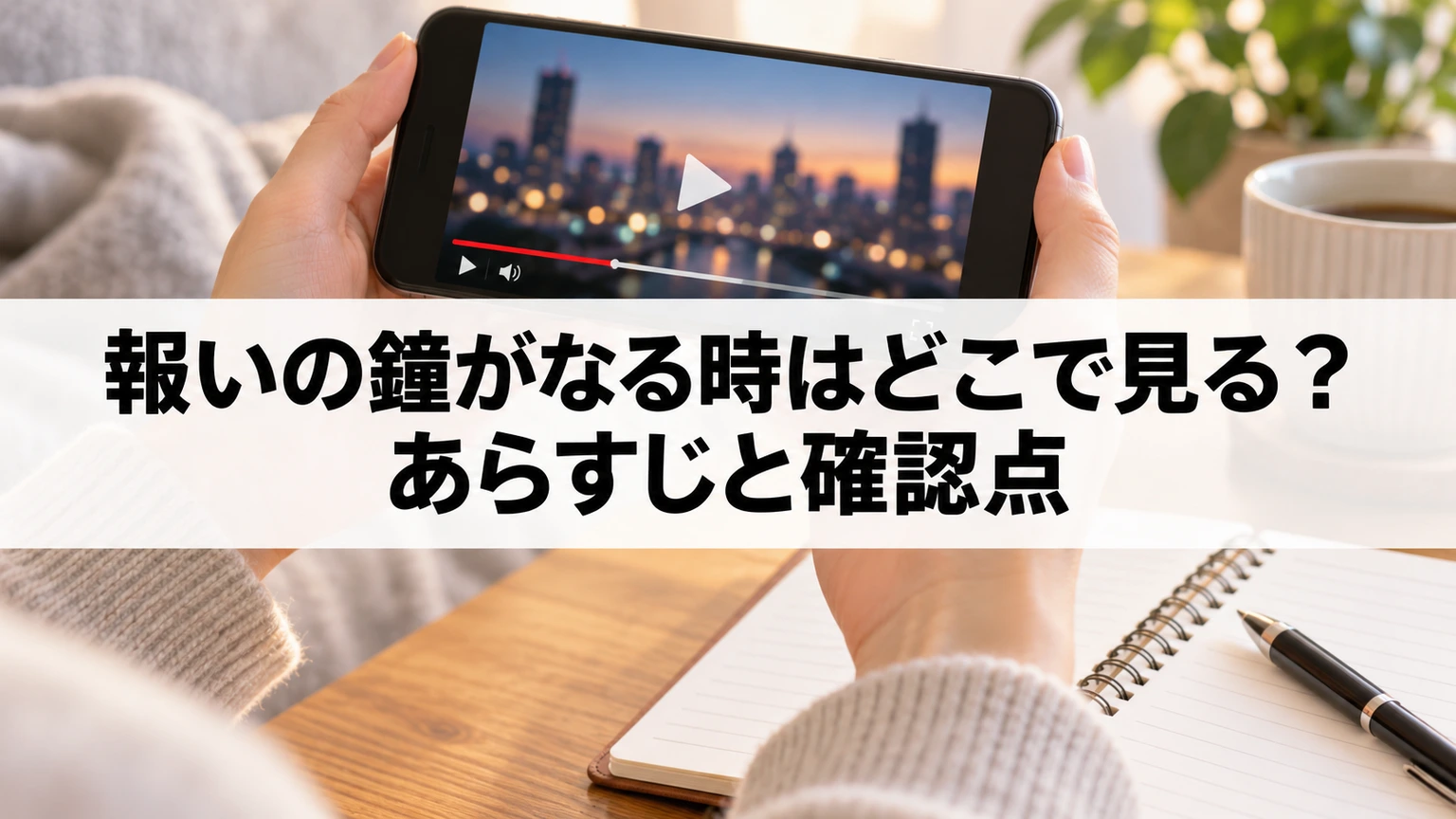 ショートドラマを視聴するスマートフォンと確認メモ