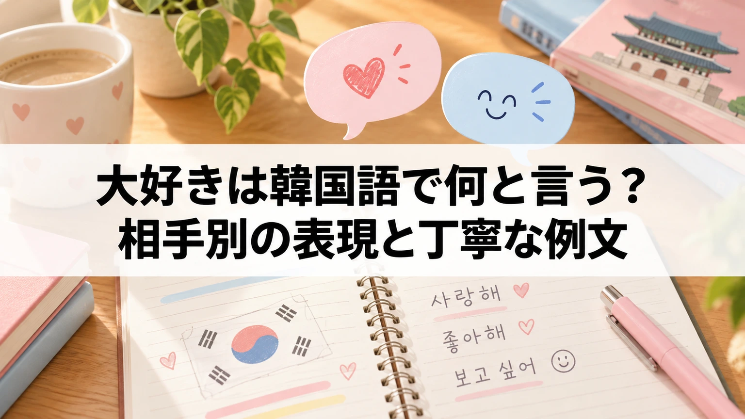 韓国語の気持ちの伝え方を学ぶノートと会話のイメージ