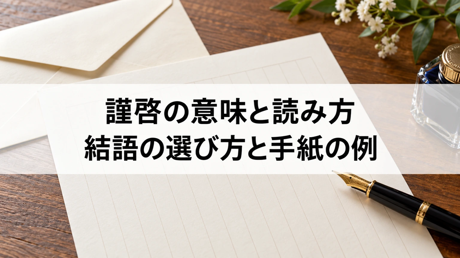 便箋と封筒と万年筆を並べた机