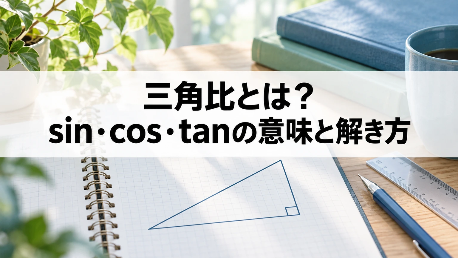 直角三角形の斜辺と対辺と隣辺を示す三角比の学習イメージ