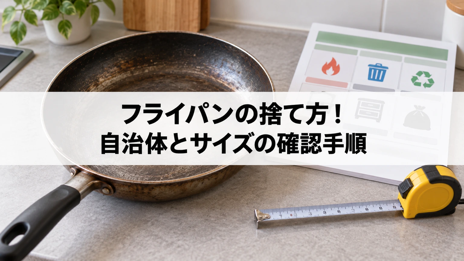 フライパンの本体と取っ手の寸法を確認するイメージ