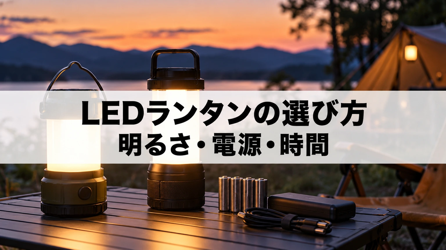 LEDランタンの明るさと電源、点灯時間を比べるイメージ