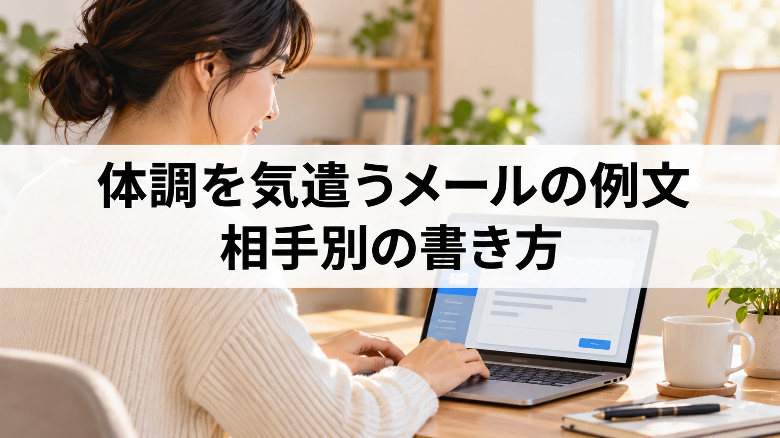 短い気遣いのメールを落ち着いて作成するイメージ