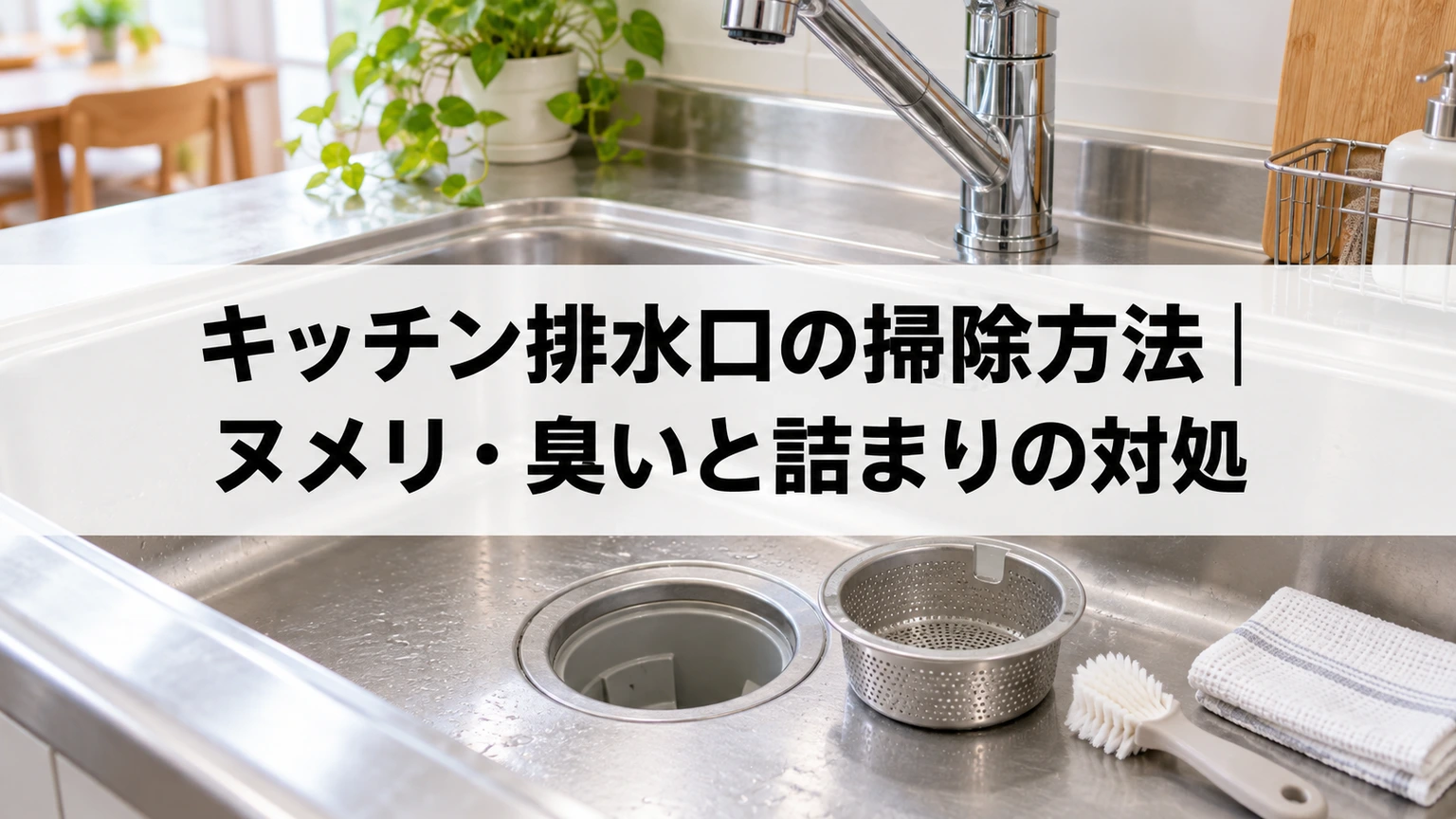 キッチンのシンク排水口と取り外したゴミ受け