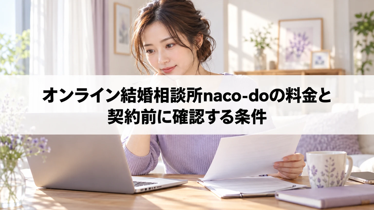 自宅でnaco-doのプランと利用条件を確認する人