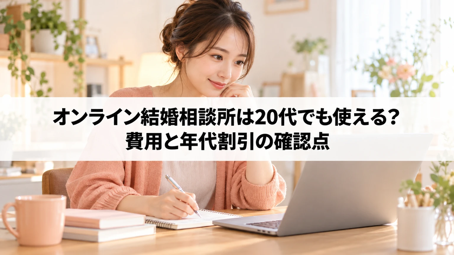 自宅のノートパソコンで婚活サービスの条件を確認する20代の人