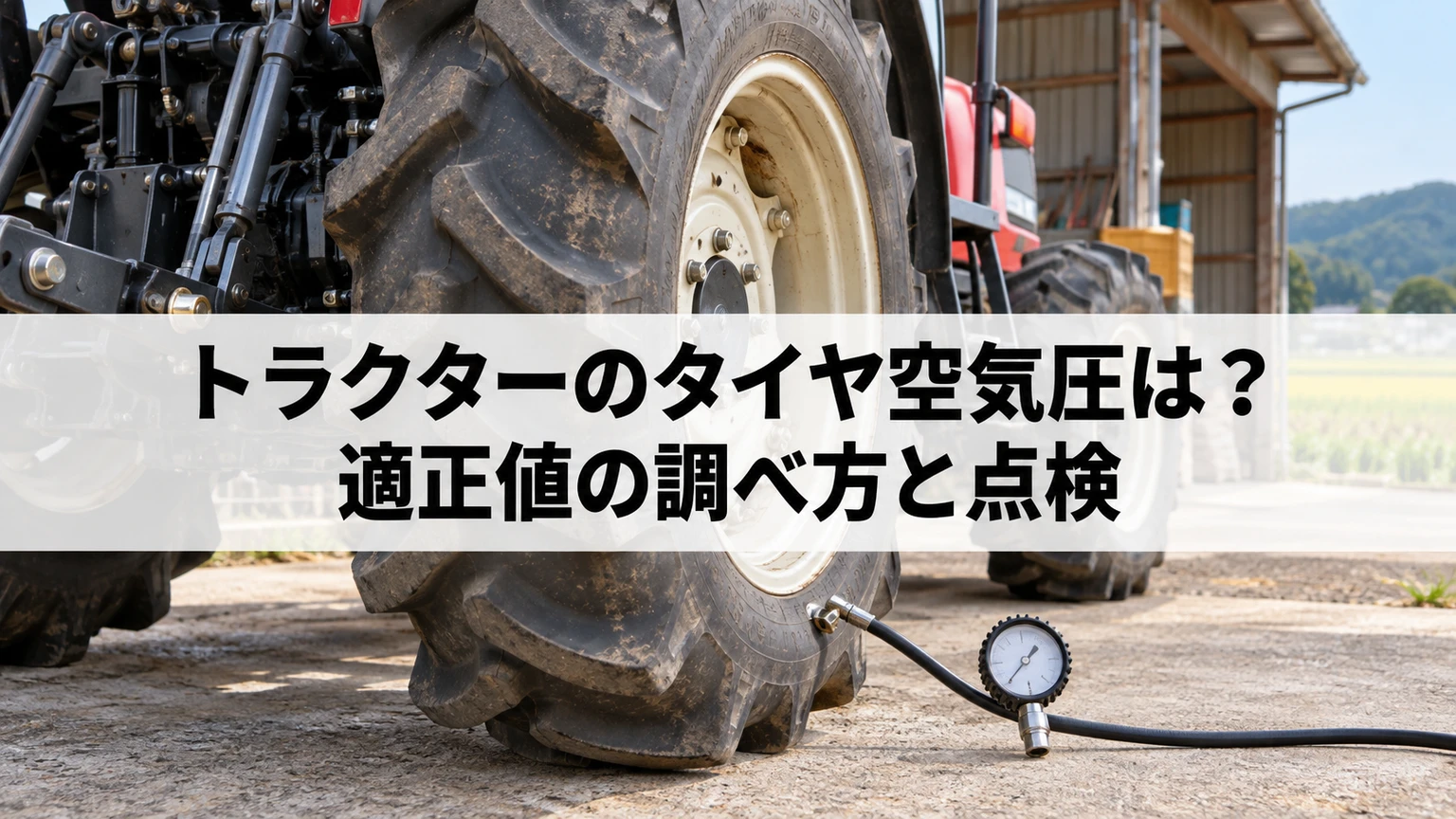 トラクターの前輪と後輪のタイヤを点検するイメージ