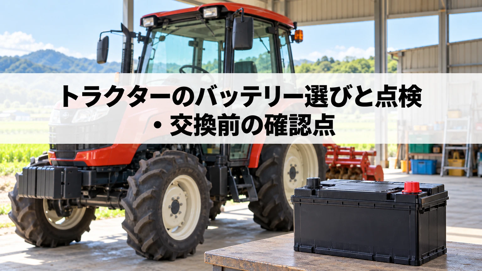 トラクターのバッテリー表示と点検資料を確認するイメージ