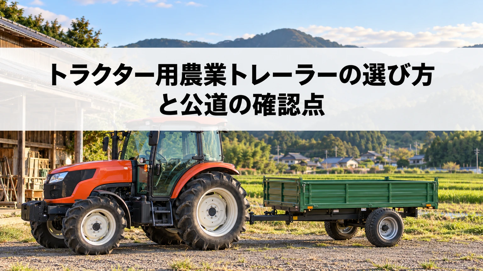 農耕トラクターと農業用トレーラーの連結条件を確認するイメージ