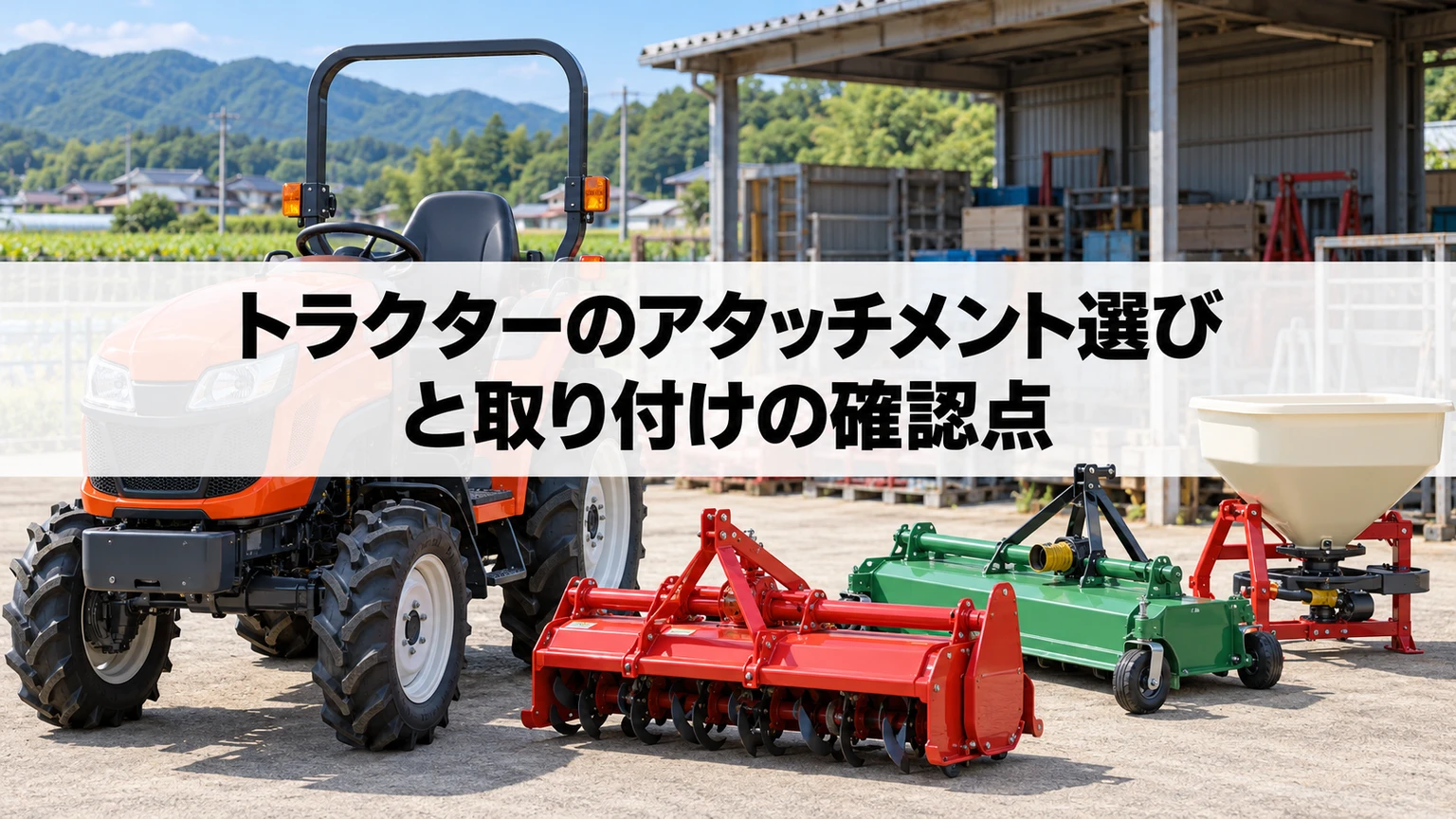 トラクター用アタッチメントを用途と取り付け先で整理するイメージ