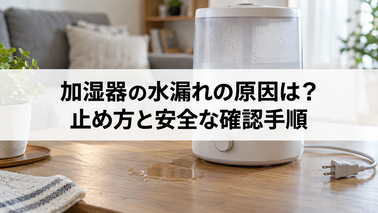 加湿器を停止して水漏れを確認するイメージ